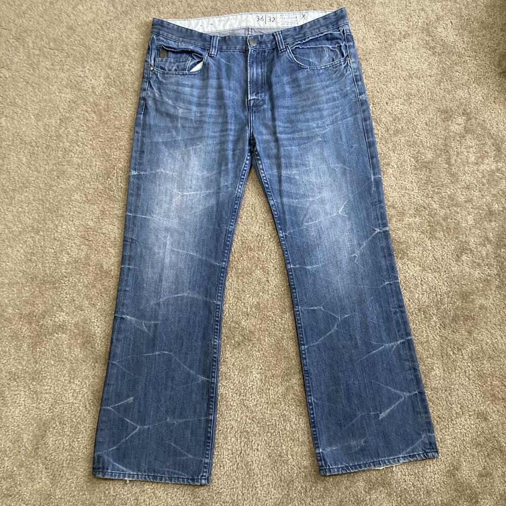 Marc Ecko Jeans Men's 36x32 Bootcut Acid Wash Distress Light Wash Y2K Cut & Sew